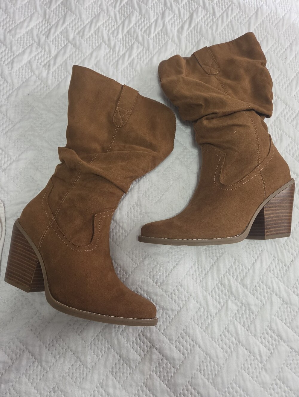 Womens Wide Width Wide Calf Faux suede mid shaft western boot
